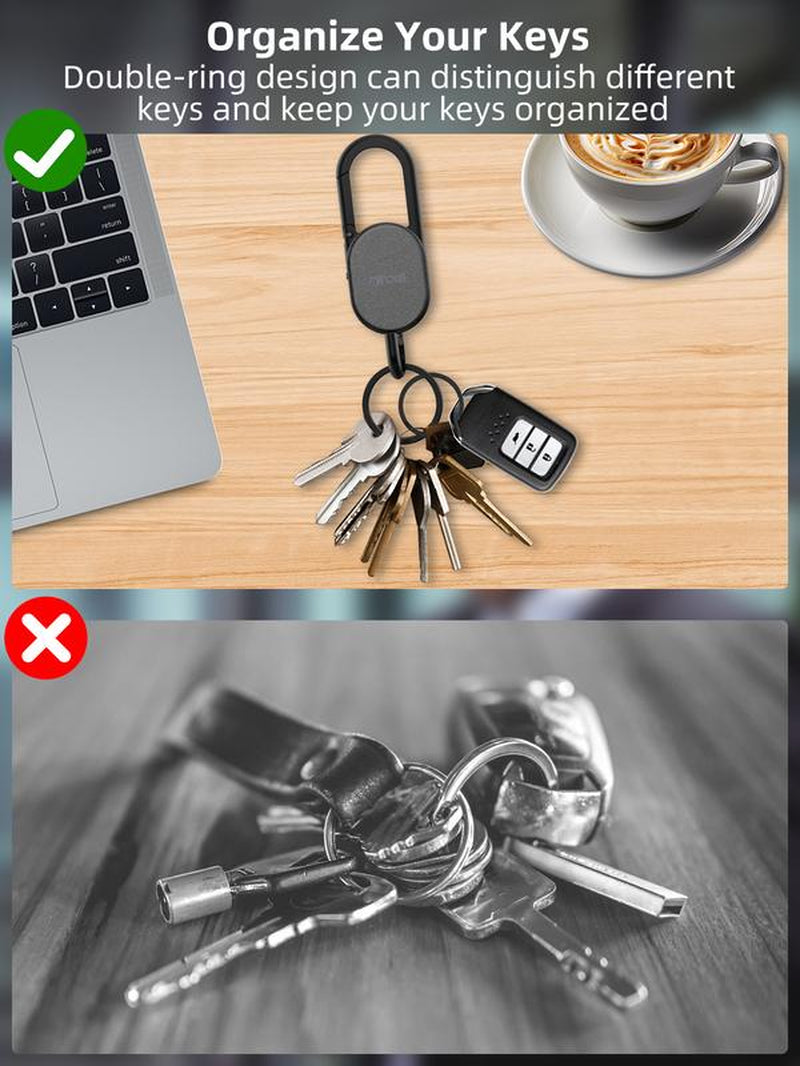 Miroddi for Keychain with Tracker, Men'S Accessories Works with Apple Find My, Heavy Duty Metal Carabiner Car Key Chains with GPS Tracker, Anti-Lost Keyring Finder Locator, Rechargeable, Steel, Waterproof, Gift for Mens, Males, Husbands, Back to School