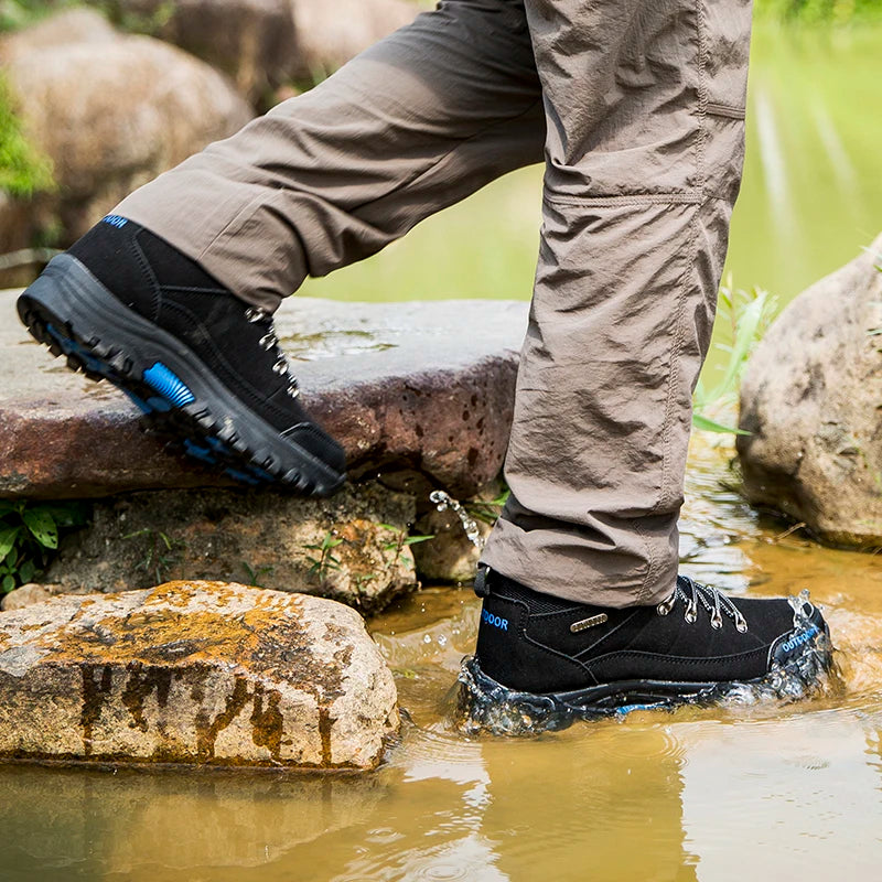 High-Top Men Hiking Boot Winter Outdoor Shoes Lace-Up Non-Slip Outdoor Sports Casual Trekking Boots Man Waterproof Suede 2024