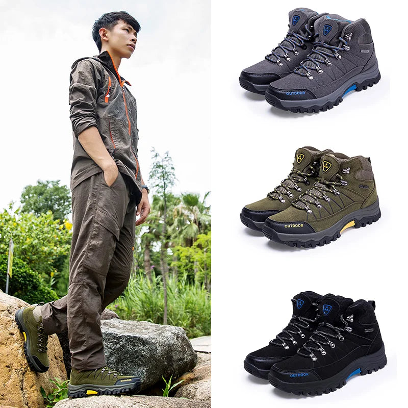 High-Top Men Hiking Boot Winter Outdoor Shoes Lace-Up Non-Slip Outdoor Sports Casual Trekking Boots Man Waterproof Suede 2024