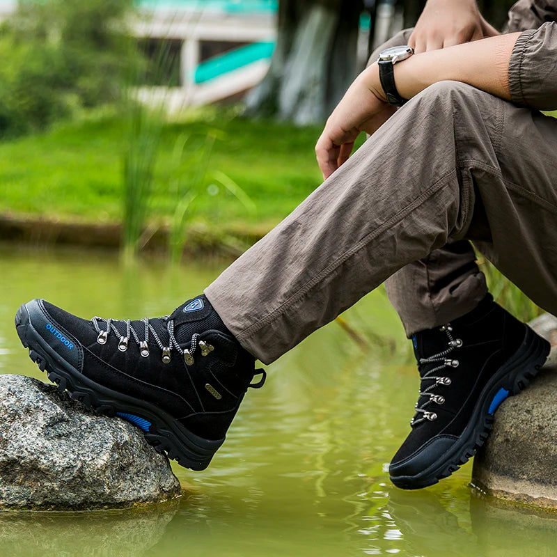 High-Top Men Hiking Boot Winter Outdoor Shoes Lace-Up Non-Slip Outdoor Sports Casual Trekking Boots Man Waterproof Suede 2024