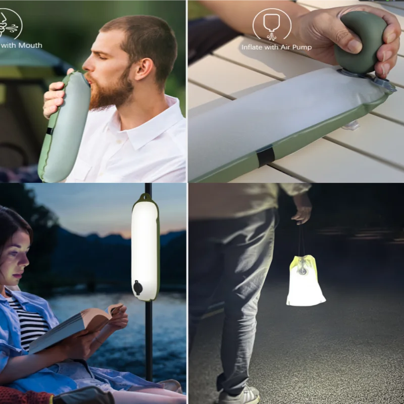 2-In-1 LED Lamp 2000Mah Rechargeable Outdoor Emergency Light IP66 Waterproof Inflatabl Foldable Magnetic Fill Light USB Charging