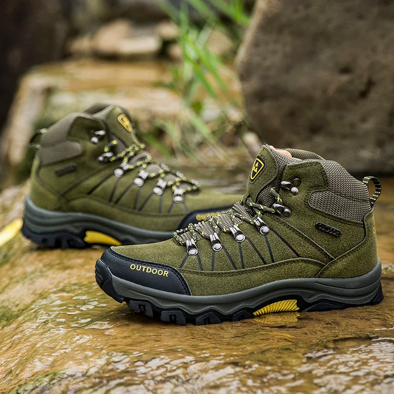 High-Top Men Hiking Boot Winter Outdoor Shoes Lace-Up Non-Slip Outdoor Sports Casual Trekking Boots Man Waterproof Suede 2024